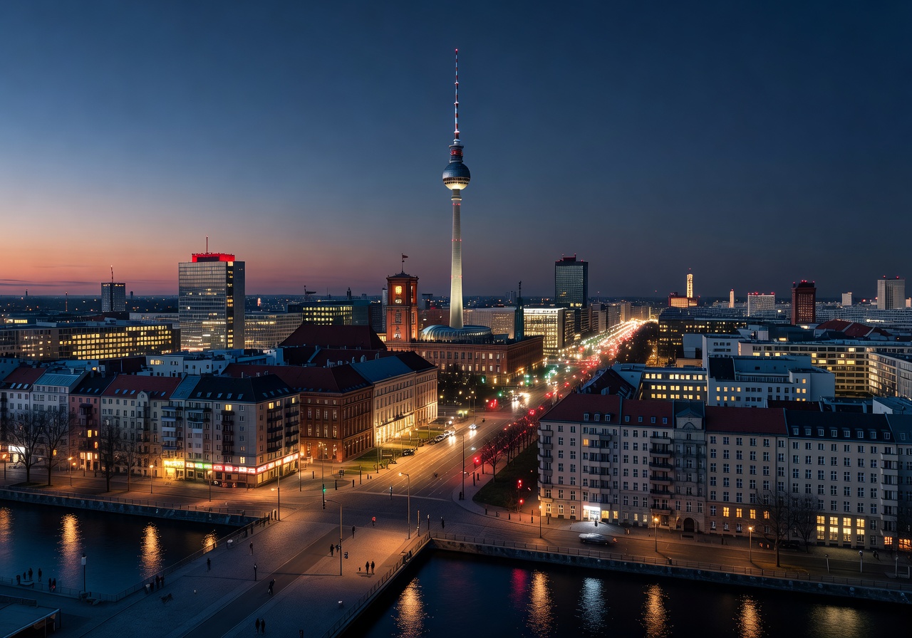 Berlin cityscape at dusk