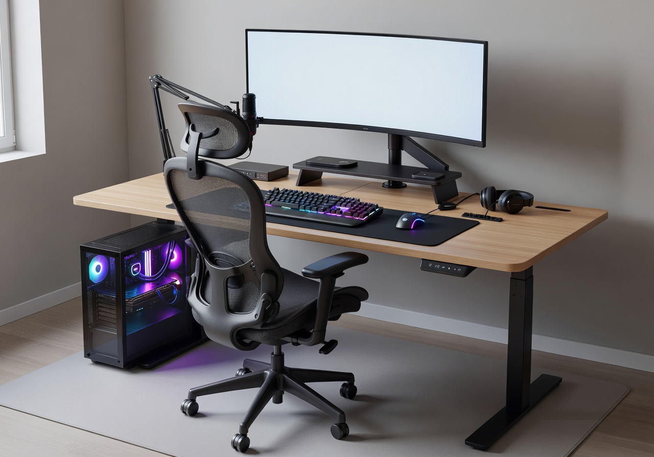Complete ergonomic gaming desk setup