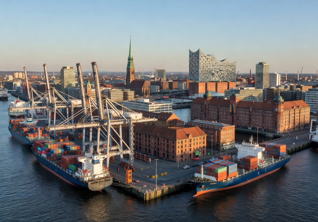 Hamburg port and city skyline